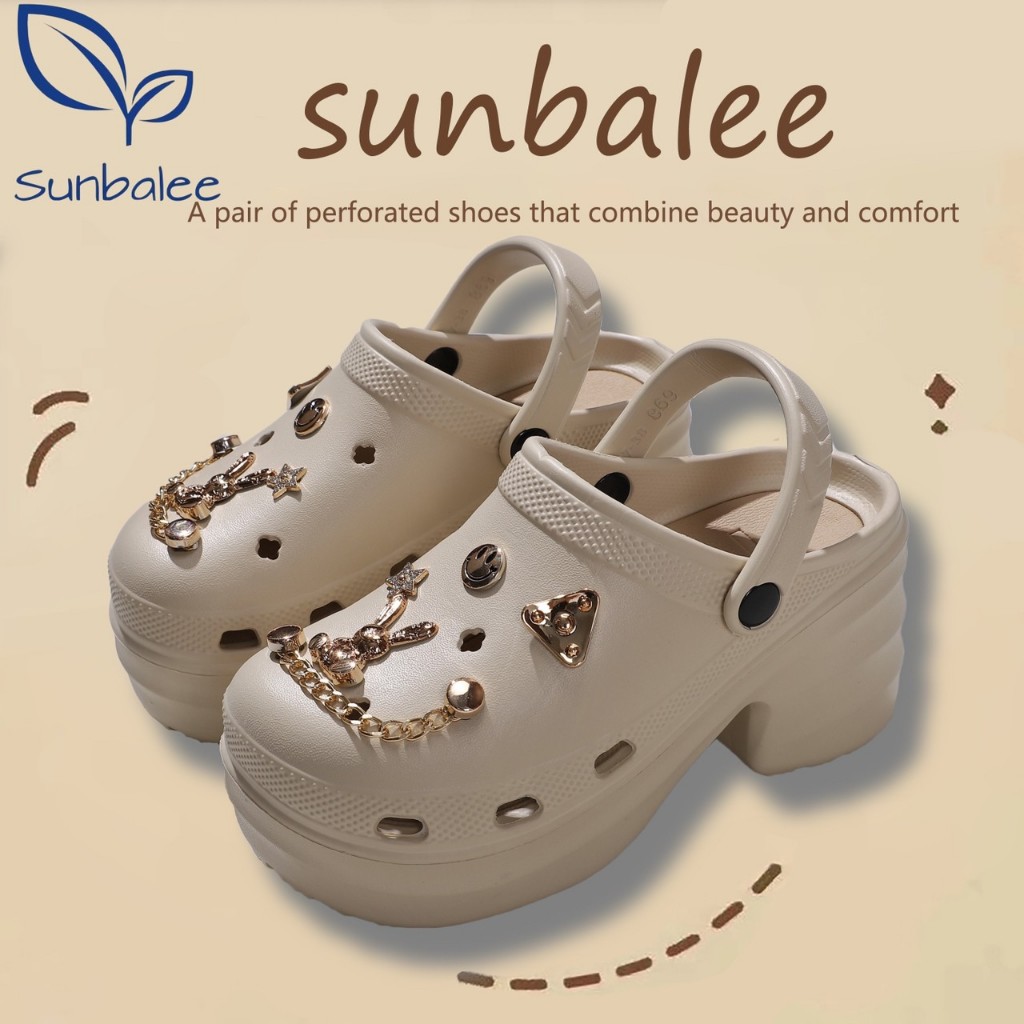 SUNBALEE ⭐ PIZ-11 รองเท้าหัวโต รองเท้าแบบสวม สีพื้น เสริมส้นสูง 8 ซม. แถมตัวติดน่ารัก พร้อมส่ง - รูปที่ 5