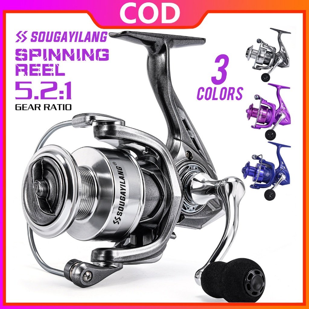 Sougayilang 1000-4000แรงดึงสูงสุดคือ 17.6 ปอนด์ รีลตกปลา 5.2:1ด้ามจับ EVA สำหรับน้ำจืด / น้ำเกลืออัตราส่วนเกียร์โลหะเต็ม