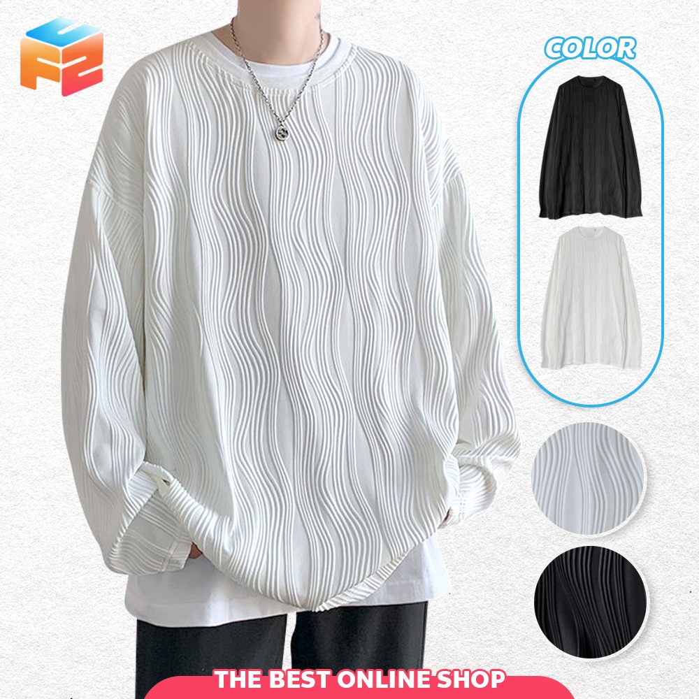 สีขาวจีบเสื ้ อยืดแขนยาวผู ้ ชายฤดูใบไม ้ ผลิฤดูใบไม ้ Cool สไตล ์ ผู ้ ชาย High-End