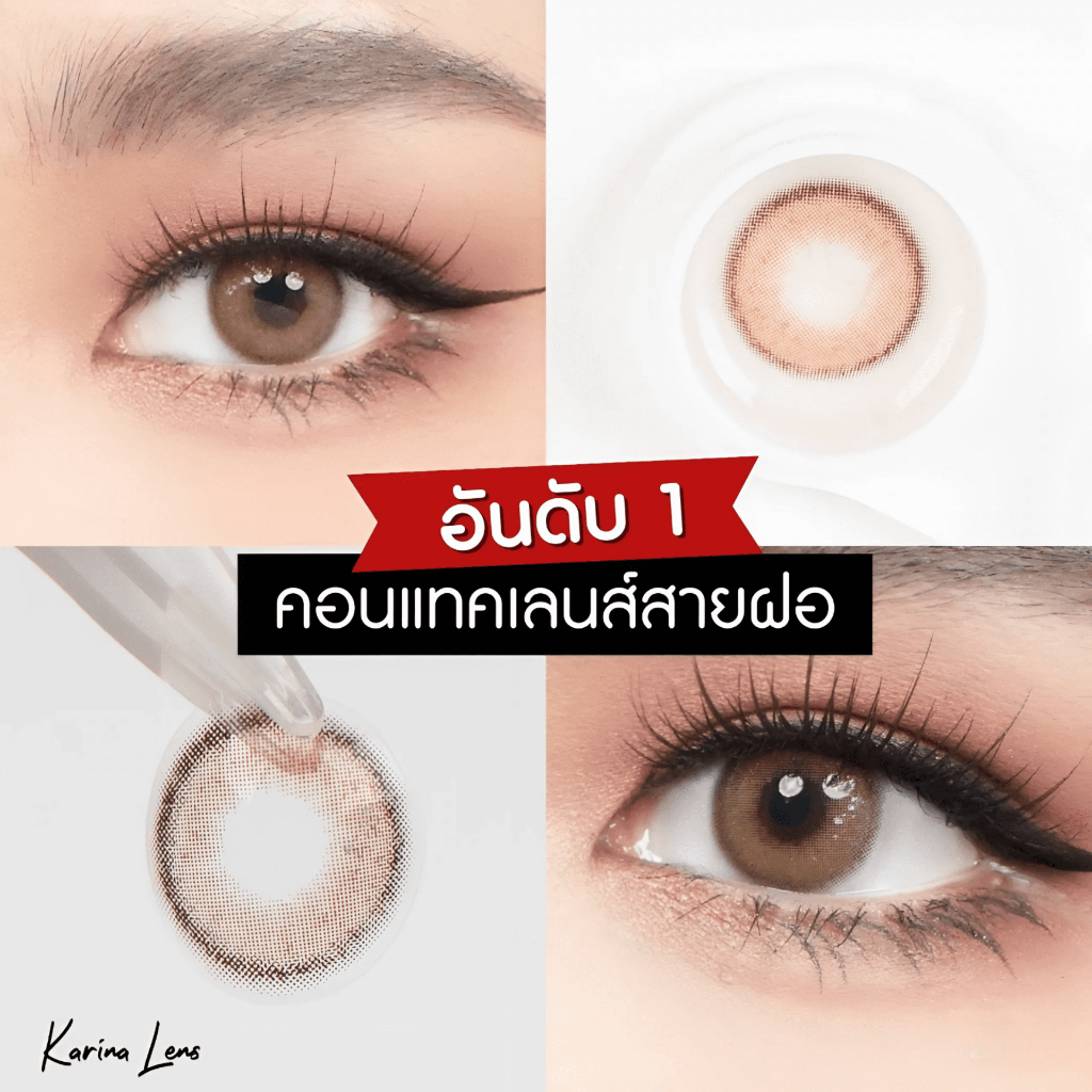 คอนแทคเลนส์ Karina Lens รุ่น Crystal Brown รายเดือน วัสดุ Hema  ค่าอมน้ำ 42% DIA 14.2 BC. 8.5 mm ค่า
