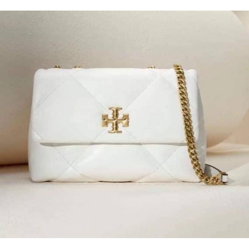 🔥กระเป๋าสะพายใบสวยมาใหม่ สีขาวหนังทั้งใบ🔥New Tory burch Kira Diamond Quilt Convertible Big Shoulder 