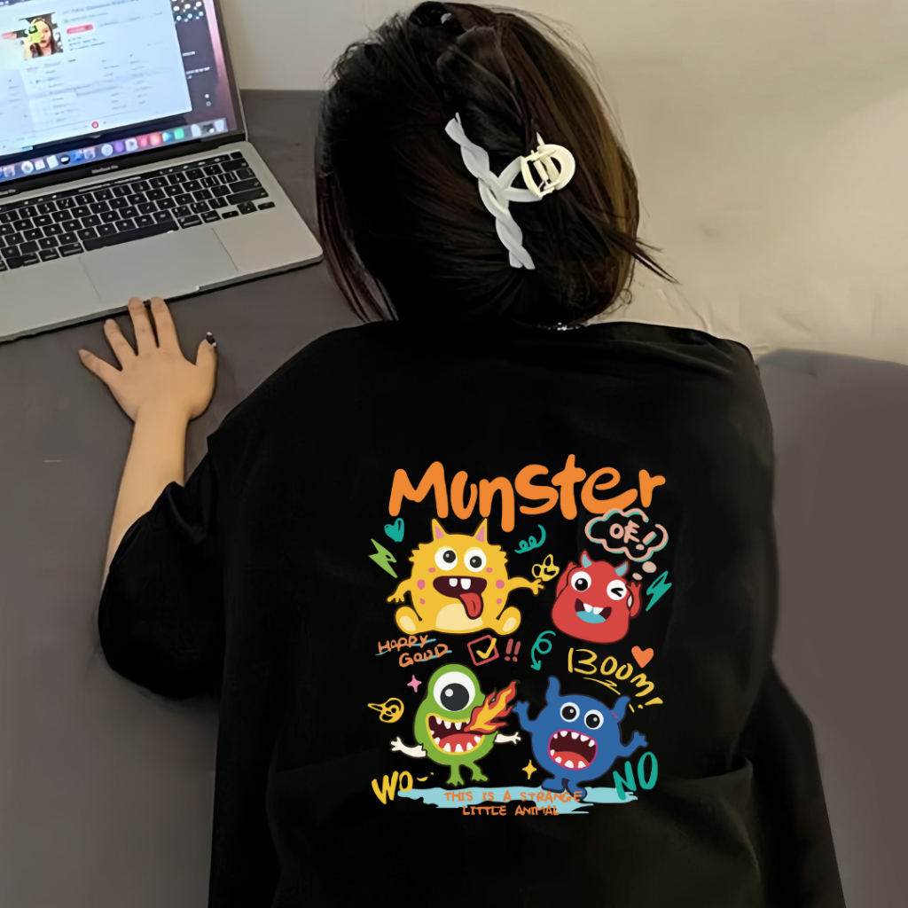 You-T [ส่งจากไทย]👻เสื้อ oversize Monster ผ้าcotton100% ทรงหลวม เสื้อยืดการ์ตูน ทูโทน ลาย"monster10"