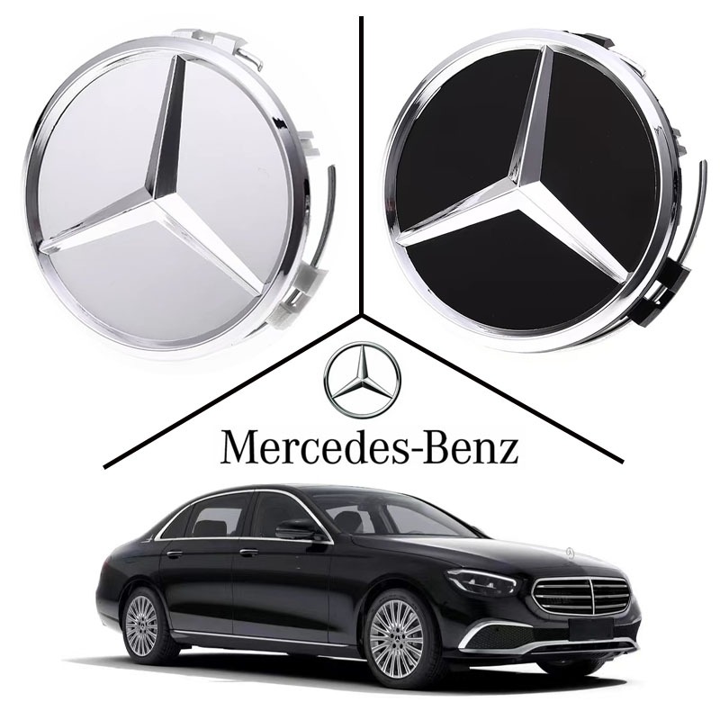 ฝาครอบดุมล้อ Benz 75mm Mercedes Benz ML S E C AMG ฝาครอบล้อสำหรับ เบนซ์ GLK W211 W212 W204 GLC GL 4ชิ้น Mercedes Benz