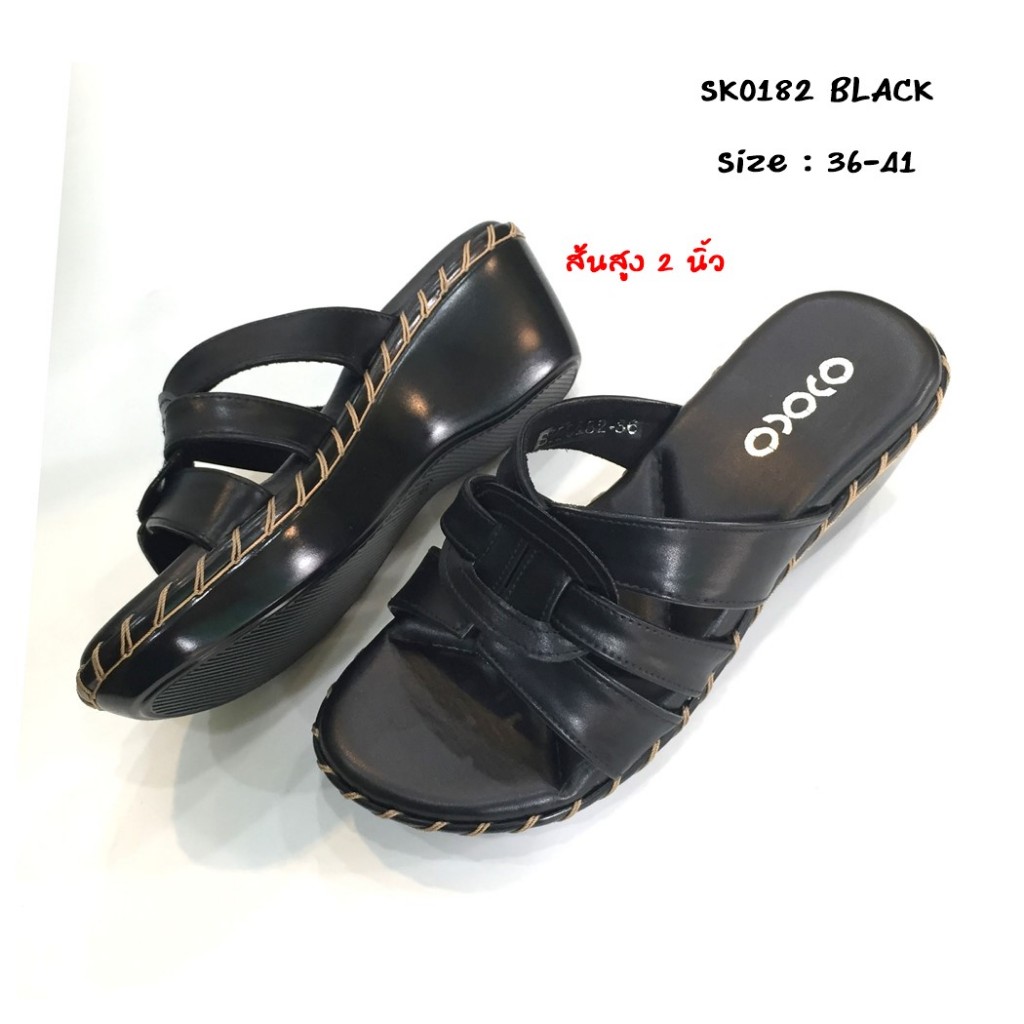 prettycomfort รองเท้าแตะ เพื่อสุขภาพ แฟชั่น หน้าสวม ส้นเตารีดเย็บเชือก สูง2นิ้ว นิ่มใส่สบาย SK0182 - รูปที่ 5