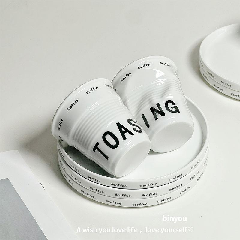 【ราคาพิเศษพร้อมส่งในไทย】แก้วน้ำเซรามิก ins สีขาว สไตล์ฝรั่งเศส แก้วกาแฟ พรีเมี่ยม ดีไซน์ เซนส์ 200ml toasting ตัวอักษรภา