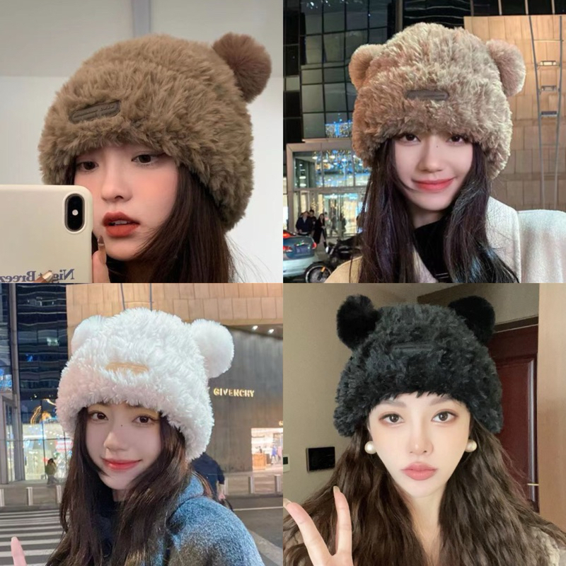 (NJ) หมวกกันหนาว ทรงบินนี่ ขนฟูนุ่ม (หูหมี)