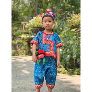 หมวกเด็กดอย หมวกชาวเขา หมวกเเม้ว เเต่งกระดิ่ง+ไหมพรม