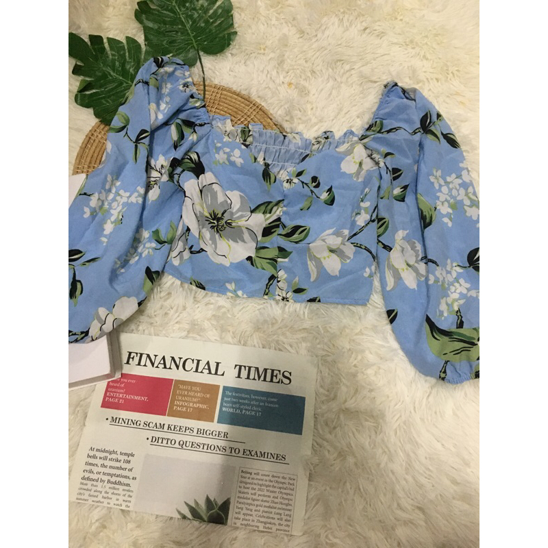 ปาดไหล่ ลายดอก สีฟ้า อก32" (ZB7145-04)