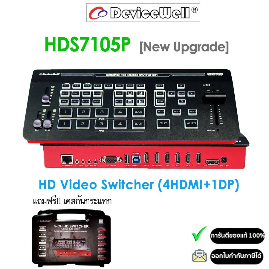 Devicewell HDS7105P (New Upgrade) เครื่องสลับสัญญาณภาพ Mini Switcher [4HDMI+1DP] รับประกัน 1ปี