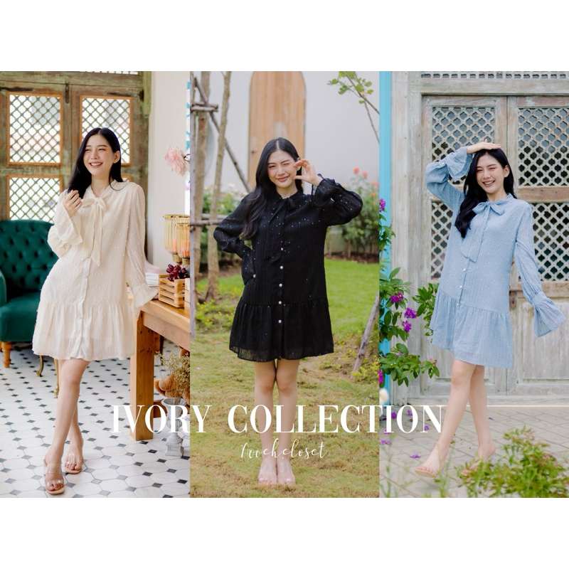 Nooch.Closet : เดรสสั้นออกงาน ผ้าซีฟองแต่งเลื่อม Ivory Collection