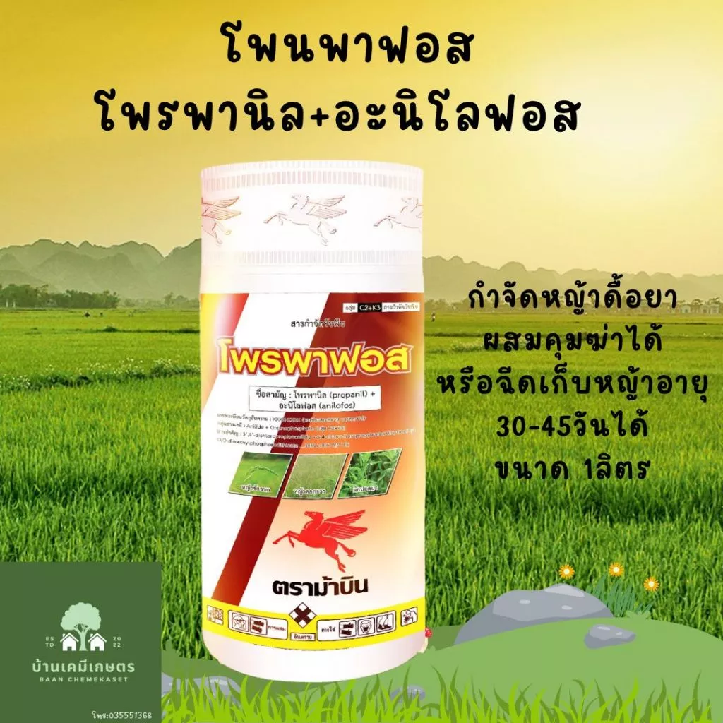 โพรพาฟอส สารโพรพานิล+อะนิโลฟอส 36%+18% EC ขนาด1ลิตร ยาเก็บหญ้าดื้อยาในนาข้าว นาร์ไอซ์