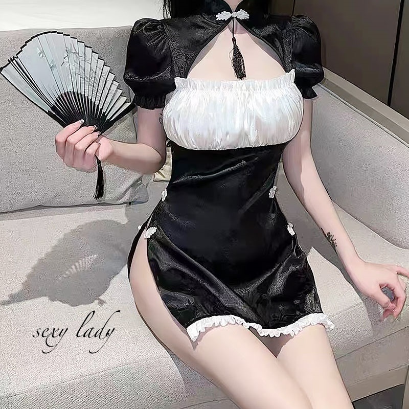 sexy lady💓💓ชุดนอนผู้หญิง กี่เพ้าเซ็กซี่ สีดำ🖤ชุดยั่วยวนแฟนสาว😍😍 จัดส่งรวดเร็วในไทย 1-3 วัน （H9229）