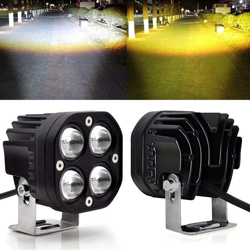 New (1ชิ้น) ไฟสปอร์ตไลท์ 40W (สีขาว+เหลือง) กันน้ำ รถยนต์/มอเตอร์ไซค์ 4LED SPOT BEAM US 10V-30V