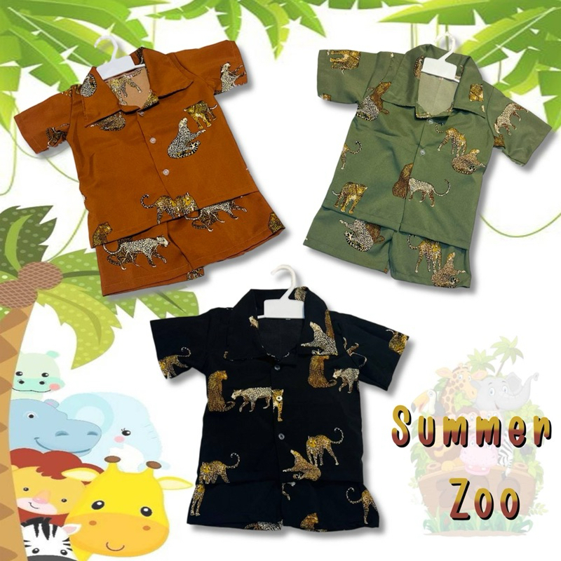 ชุดเด็ก เซ็ตเสื้อฮาวาย+กางเกงขาสั้น ผ้าไหมอิตาลี 🐆(ลายเสื้อ) เสื้อผ้าเด็ก ชุดเที่ยวทะเล