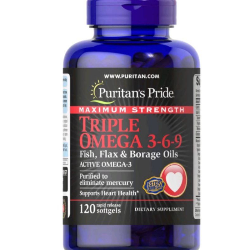 Maximum Strength Triple Omega 3-6-9 Fish, Flax & Borage Oils 120 softgels โอเมก้า