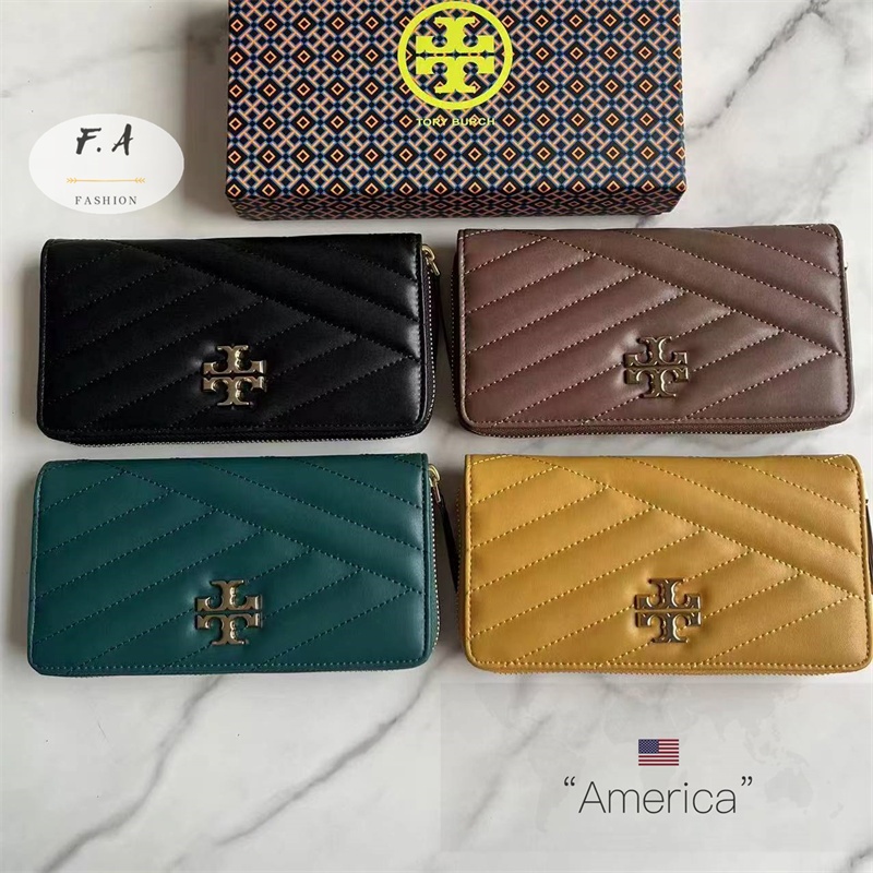 F.A ว่าแท้100% Tory burch kira chevron zip continental wallet กระเป๋าสตางค์ใบยาวหนังแกะสำหรับผู้หญิง