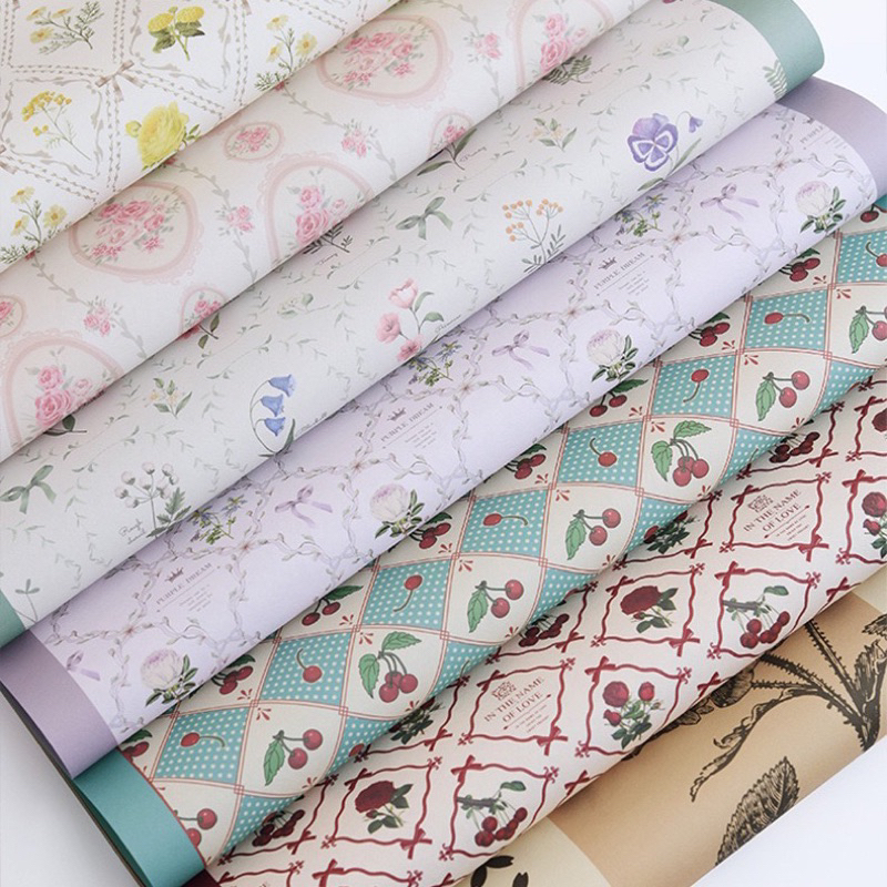กระดาษห่อของขวัญ ห่อดอกไม้ ลายดอกไม้ เชอร์รี่ 鲜花 礼品 包装纸