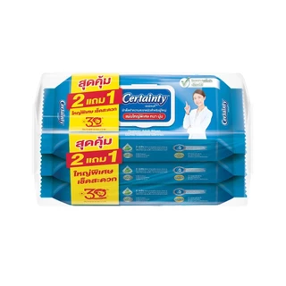 *ของแท้ พร้อมส่ง*ล็อตผลิต 03/2026 Certainty Wipes ทิชชู่เปียก 50ชิ้นx3ห่อ เซอร์เทนตี้ไวพ์ ผ้าเช็ดทำความสะอาดผิวผู้ใหญ่