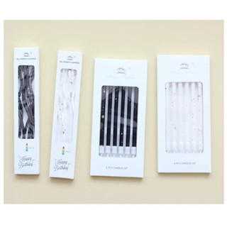 เทียนวันเกิดแฟนซีสีขาวดำ เทียนแต่งเค้กแบบเกลียว ดินสอคลาสสิก