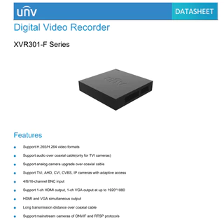 เครื่องบันทึกกล้องวงจรปิด UNV XVR301-F Series รองรับความละเอียด 2 ล้านพิกเซล 4/8 ช่อง รับประกัน 3 ปี (เฉพาะตัวเครื่อง)