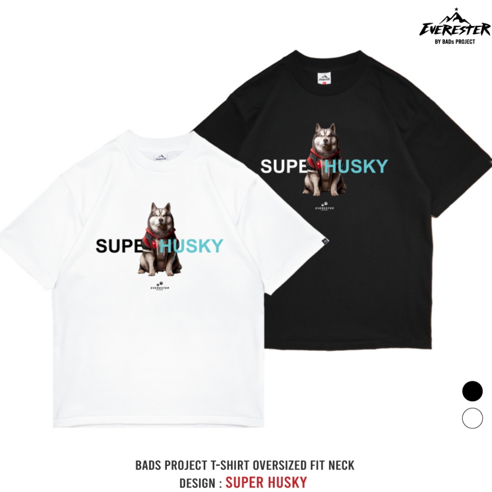 EVERESTER เสื้อคอฟิต อก 44"- 52" Heavy Cotton / เสื้อยืดคอกลม Oversized รุ่น Husky Black / EXP