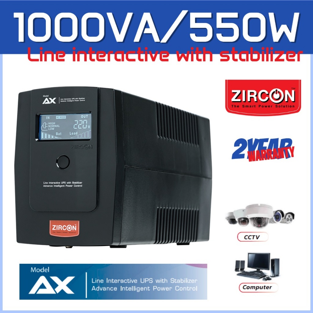 UPS AX-1000VA/550W ZIRCON Line interactive with stabilizer 2Y Warranty