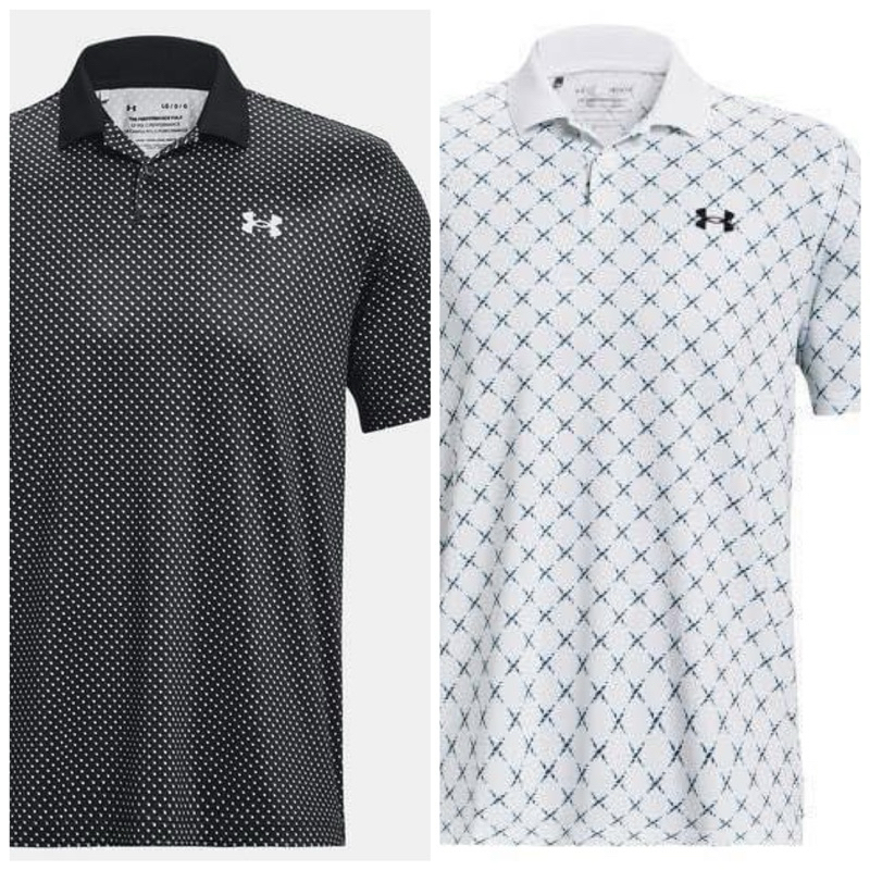 UNDER ARMOUR PERFORMANCE 3.0 PRINTED GOLF POLO SHIRT - WHITE/COSMIC BLUE/MIDNIGHT NAVY