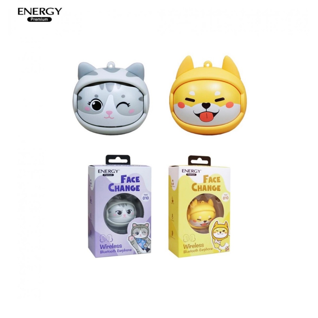 TWS-010CAT : หูฟังบลูทูธ TWS-010 เปลี่ยนหน้าการ์ตูนได้ พร้อมสายคล้องคอปรับได้