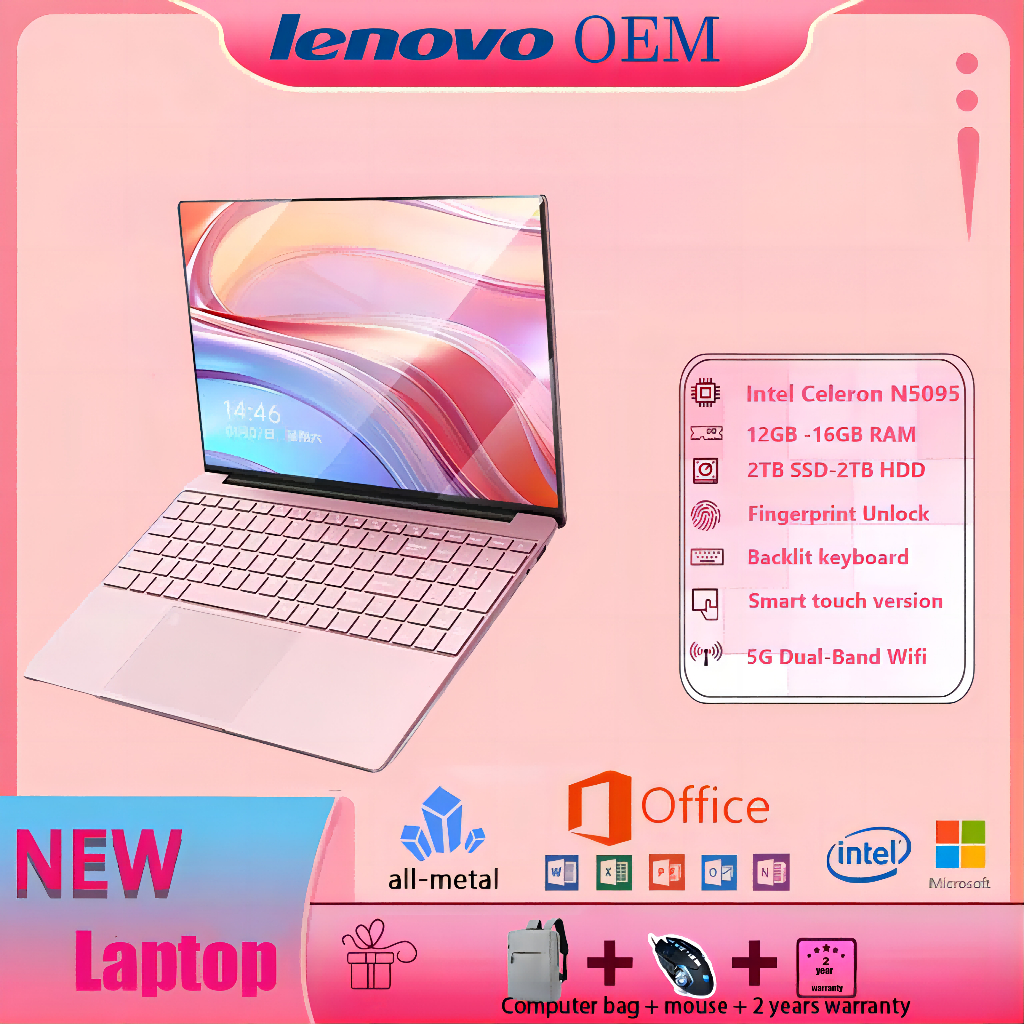 Lenovo Factory Laptop Pink Notebook RAM 16GB+512GB Intel Core I7/N5095 Portable Internet Ultrabook 3-year warranty