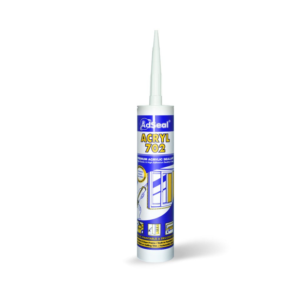 กาวยาแนวอะคริลิคคุณภาพสูง AdSeal® Acryl 702 (White) ขนาดบรรจ 290 ML. ยืดหยุ่นดี อุดรอยรั่ว รอยร้าว ก