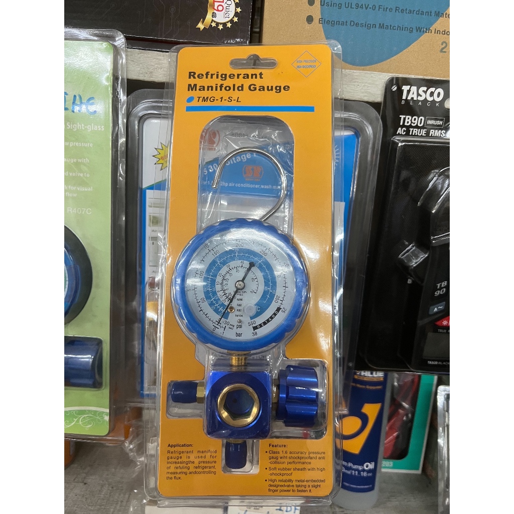 เกจย์เดี่ยว เกจย์วัดน้ำยา พร้อมวาล์ว (R32, R410a, R22, R290)  พร้อมหูแขวนกันตกหล่น