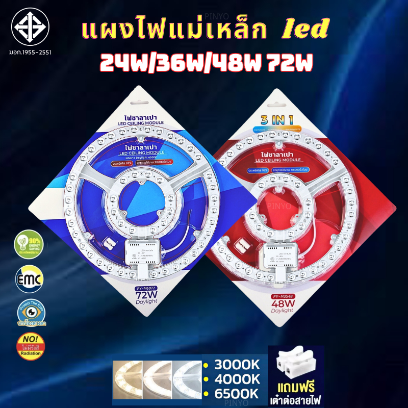 แผงไฟแม่เหล็ก LED 24W/36W/48W 72W หลอดLED สำหรับโคมเพดานกลม ตัวใช้แทนหลอดนีออนกลม รุ่นประหยัด พร้อมเต๋าต่อสายไฟ
