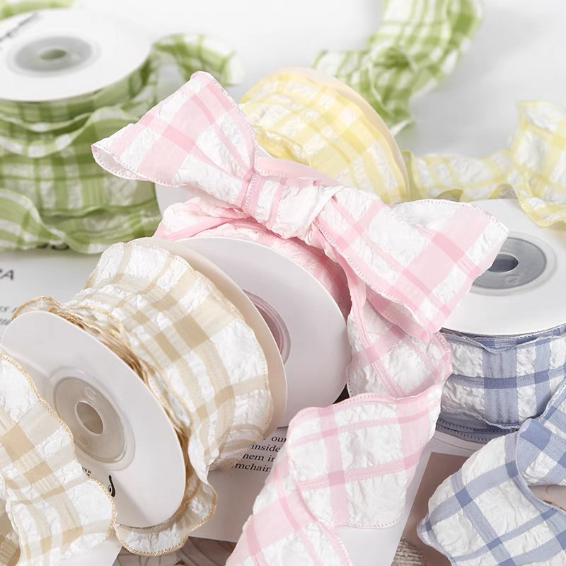 ริบบิ้น Puff กว้าง 4 cm วัสดุDIY Plaid Ribbon 泡芙格子丝带