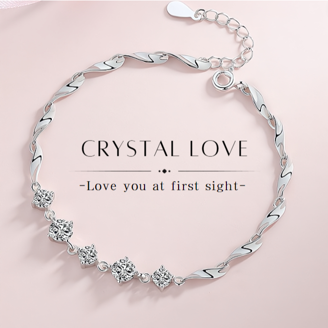 MEET💕กำไลเงิน Crystal Love กำไลเงินแท้ สร้อยข้อมือปรับได้ กำไลเพชร กำไลแฟชั่น ข้อมือเงิน ข้อมือเพชร