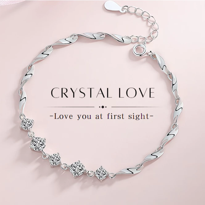 MEET💕กำไลเงิน Crystal Love กำไลเงินแท้ สร้อยข้อมือปรับได้ กำไลเพชร กำไลแฟชั่น ข้อมือเงิน ข้อมือเพชร