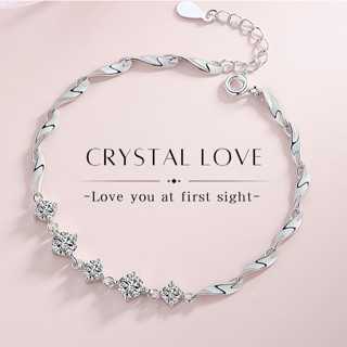 MEET💕กำไลเงิน Crystal Love กำไลเงินแท้ สร้อยข้อมือปรับได้ กำ…