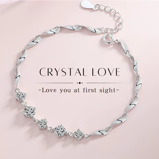 MEET💕กำไลเงิน Crystal Love กำไลเงินแท้ สร้อยข้อมือปรับได้ กำไลเพชร กำไลแฟชั่น ข้อมือเงิน ข้อมือเพชร
