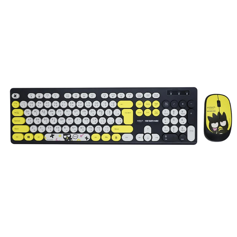 WIRELESS KEYBOARD & MOUSE (คีย์บอร์ดและเมาส์ไร้สาย) ANITECH X SANRIO XO-PA813-BK (BLACK) (EN/TH)