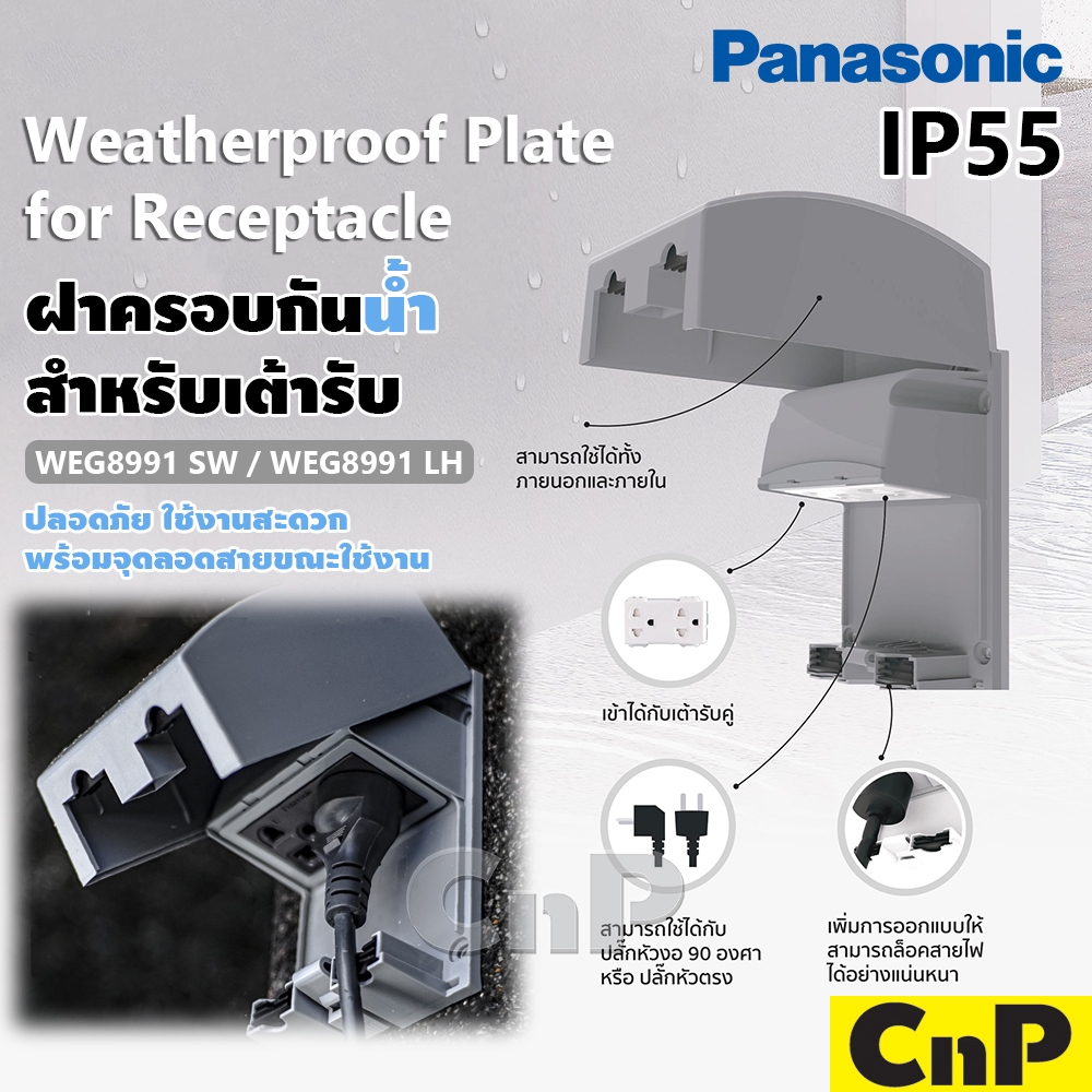 Panasonic ฝาครอบกันน้ำ สำหรับเต้ารับ พร้อมจุดลอดสาย IP55 พานาโซนิค รุ่น WEG 8991 มี 2 สี