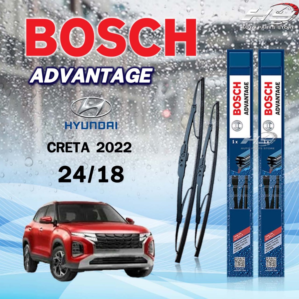 BOSCH ใบปัดน้ำฝน แบบก้านเหล็ก แบบคู่ 24/18 HYUNDAI CRETA ปี 2022 ฮุนได คาร์เทีย รุ่น ADVANTAGE