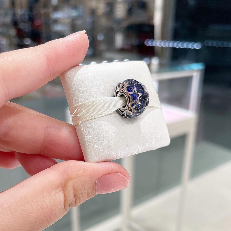 (ของแท้100%)Pandora silver murano charm มูกาแล็คซี่น้ำเงิน&ดาว New collection