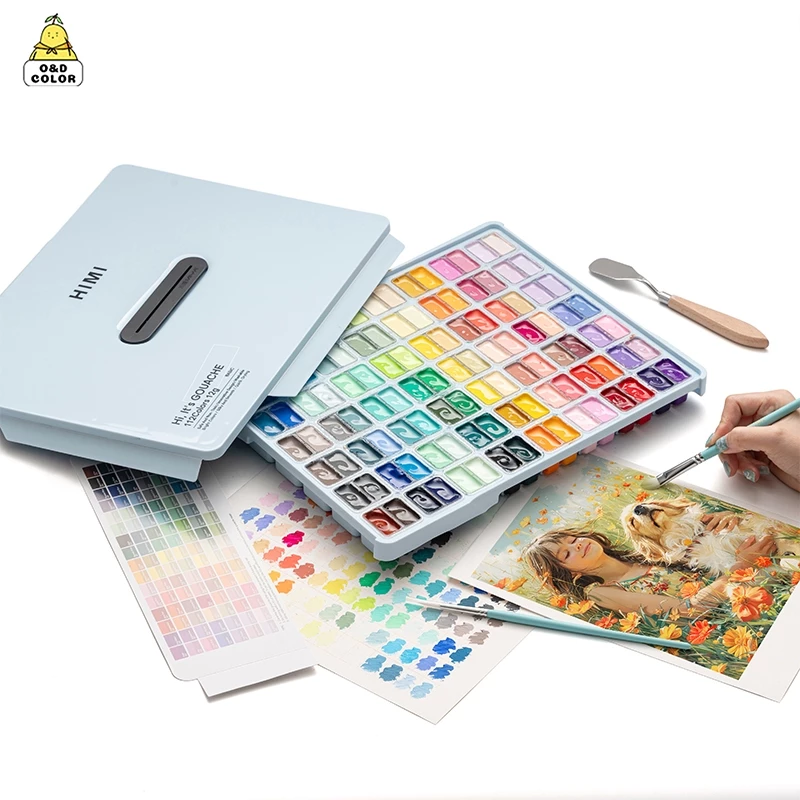 MIYA Himi 112สี×12 กรัม ถ้วยคู่ ผงน้ำชุดสี ถ้วยเยลลี่เลือกหลายสี สีน้ำและโปสเตอร์ ปลอดสารพิษสีสันสดใส เคสแบบพกพา Gouache