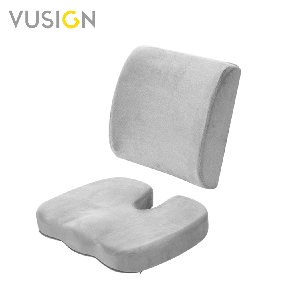 Vusign เบาะรองนั่ง รองหลัง กำมะหยี่ เพื่อสุขภาพ ลดแรงกดทับ นั่งได้นานไม่ปวดตัว Ergonomic Cushion