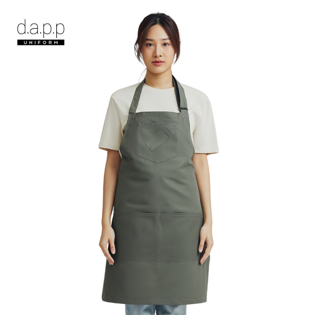 dappUniform ผ้ากันเปื้อน เต็มตัว แบบคล้องคอสีเขียวมะกอก Matt Olive Bib Apron(APNA1026DPS-FS)
