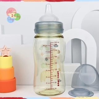Babi care ขวดนมสีชาคอกว้าง ไม่ดูดไม่ไหล ลายการ์ตูน เบบี้แคร์ 4ออนซ์,8ออนซ์ แพ็คคู่ [เลือกสีได้]