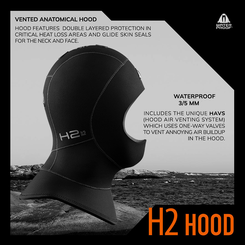 Waterproof Venting Hood H2 3/5mm  (ฮู้ดที่ดีที่สุด มีวาวล์ระบายอากาศ มีให้เลืกทั้งแบบคอสั้นและคอยาว หนา 5mm บริเวณศรีษะ)