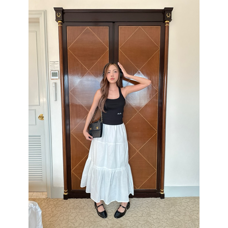 LOVECHU - WENDY SKIRT กระโปรงยาวขาว ผ้าคอตตอน**สีขาวโปร่งแสง มีซับในครึ่งตัว**