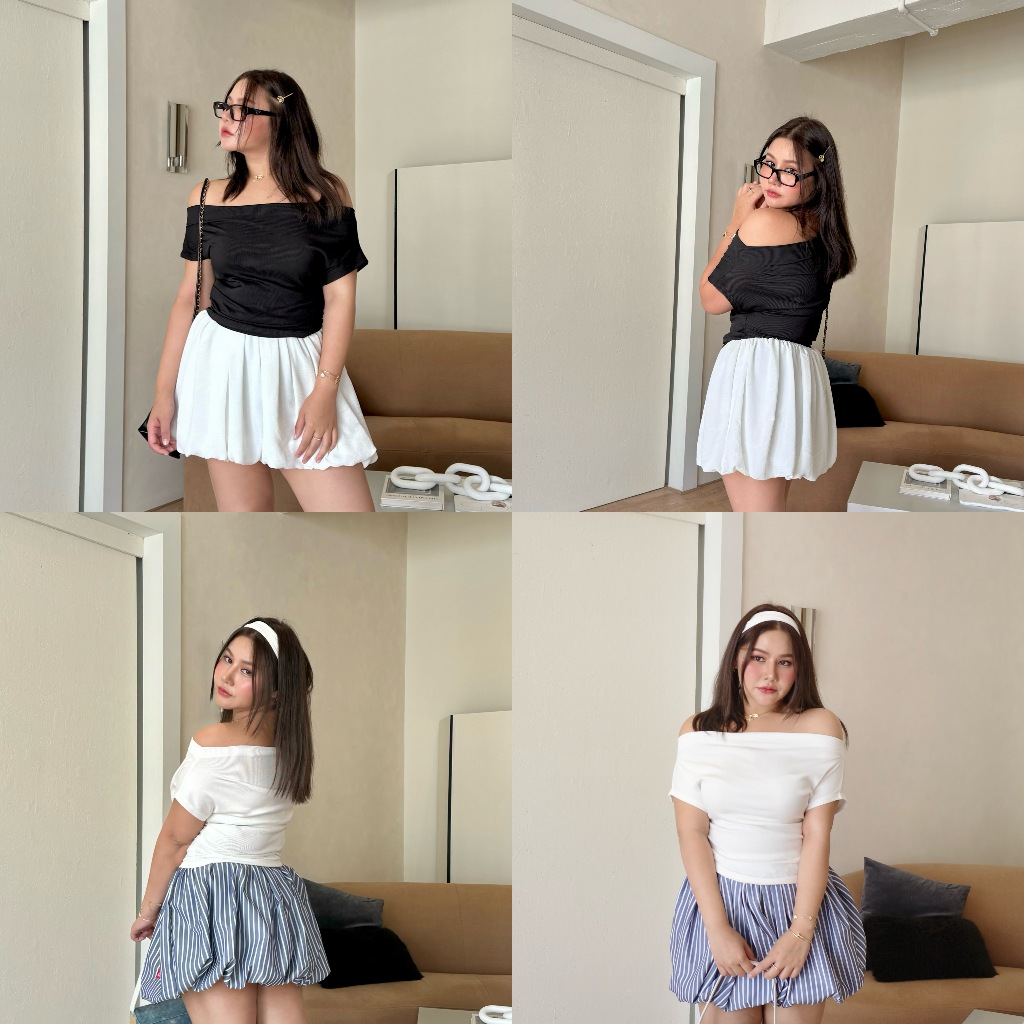 Margot top เสื้อคอเปิด ปาดไหล่ ผ้ายืด - Merryhouse