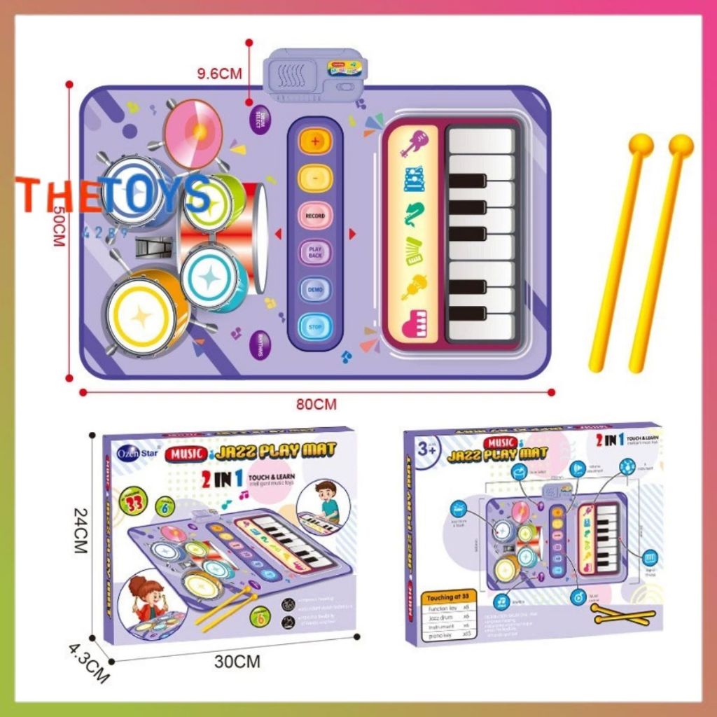 Thetoys4289 เสื่อเปียโน (757-59) เปียโนดนตรีผ้า สำหรับเด็ก 2 in 1 เปียโนดนตรีแจ๊ส กลอง เสื่อ 2 in 1