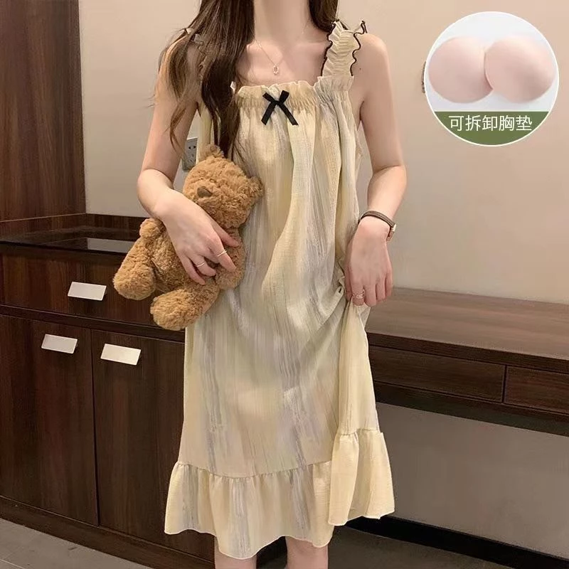 98-1ชุดนอนกระโปรงลายใหม่ ผ้านิ่ม มีฟองน้ำ พร้อมส่งที่ไทย
